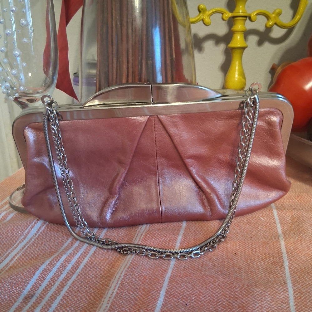 HOBO Pink Leather Clutch with Silver Chain - Picture 4 of 10